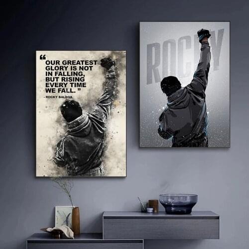 Motivational Black White Rocky Balboa Canvas Paintings Back view posters and prints wall Art Pictures for living room home Decor