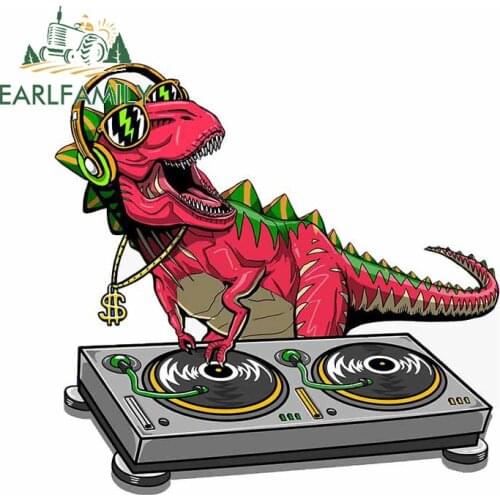 EARLFAMILY 13cm x 12.8cm for DJ T Rex Personality Car Stickers Motocycle Occlusion Scratch Snowboard Waterproof Decal for Window