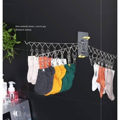 Stainless Steel Wall-mounted Drying Rack Socks Finishing 21 Clip Rotating Folding Underwear Storage Drying Rack Socks Rack