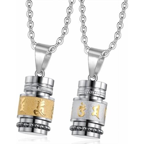 Stainless Steel Om Mani Padme Hum Buddhist Mantra Prayer Wheel Meditation Pendant Keepsakes Cremation Urn Necklace