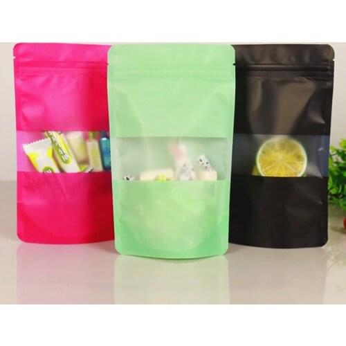 Wholesale 50pcs/lot Matt Black/Pink/Green Plastic Ziplock Packaging Bag Doypack Plastic Frosted Window Gift Pouch Coffee Tea Bag