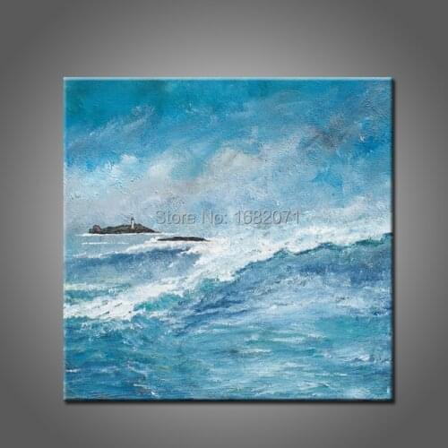 Wholesale Blue Sea Oil Painting Unique Seascape Pictures On Canvas Unique Living Room Decoration Handmade Blue Oil Paintings