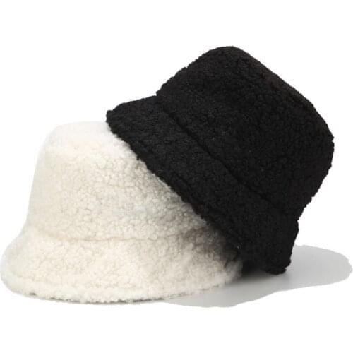Brand New Faux Fur Winter Panama Hats Women Outdoor Sunscreen Bucket Hat Female Fashion Letter Embroidery Basin Cap Sun Caps