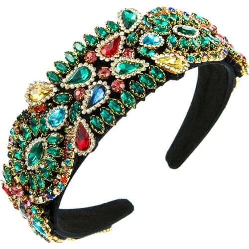 Colorful Gem Baroque Headbands For Women Diamond Geometric Hair Accessories Pearl Girls Hairbands Head Wrap Wholesale