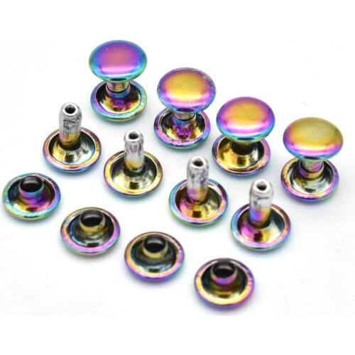 8mm Rainbow Double Cap Rivets Metal Button Round Rapid Rivets Studs for Purse Bags Handbags Shoes Belts Leather Craft DIY