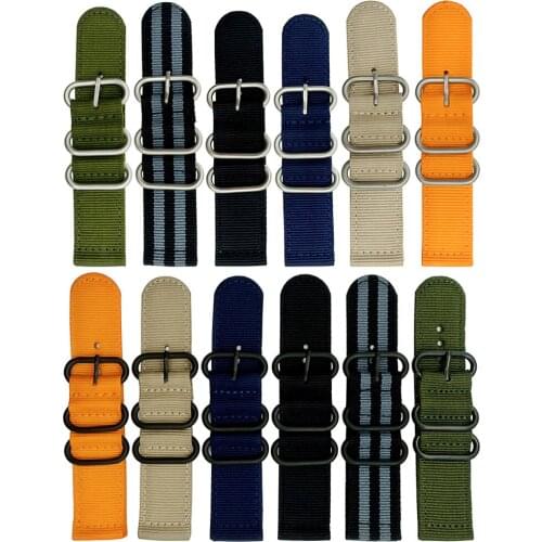 6 Colors NATO Watchband Nylon Strap Black Ring Buckle 18mm 20mm 22mm 24mm Striped Replacement Band Watch Accessories