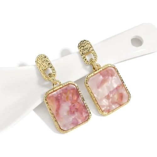 AENSOA Pink Square Metal Drop Earrings For Women Girl 2021 Minimalist Geometric Long Earring Pendant Trend Jewelry Wholesale