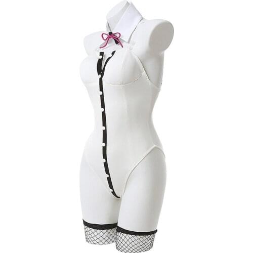 White Bunny Girl Womens Wear Uniform Hat Full Set Halloween Carnival Party Anime Danganronpa Nanami ChiaKi Cosplay Costumes