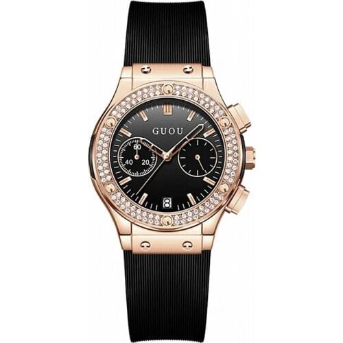 Top Brand GUOU Watches Fashion Domineering Black Big Dial Watch Female Silicone Strap Female Personality Korean Ladies Watch