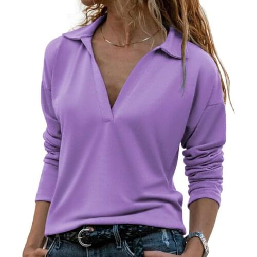 Women TShirts Autumn Winter Long Sleeve Deep V Neck Pullover Solid Color T-Shirt Top Female T-Shirt