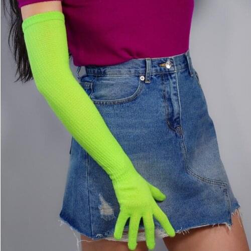 Womens autumn winter wool knitted elastic gloves ladys candy color performance dancing long warm driving glove 55cm R2295