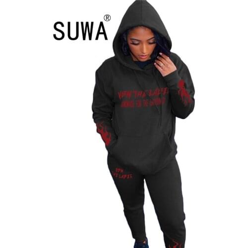 Women Clothing Set With Autumn Winter Letter Sweatshirt Long Sleeve Hoodies + Soft Trousers Matching Sets Lounge Wear