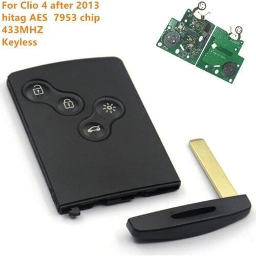 1pc kgreat 4 button remote key card keyless smart key 433mhz with hitag AES PCF7953 chip 7953 XTT 4A chip for renault Clio 4
