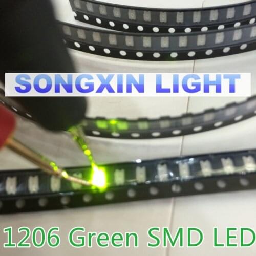 1000PCS Free Shipping SMD 1206 Green Led 1206 SMD LED Green super bright 1206 light-emitting diode 560-575nm 70-200mcd 3.2*1.6mm