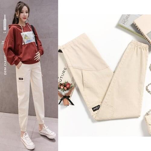 2006# Maternity Pants Spring Autumn Casual Pants Loose Cotton Belly Support Pants Elastic Waist Maternity Trousers