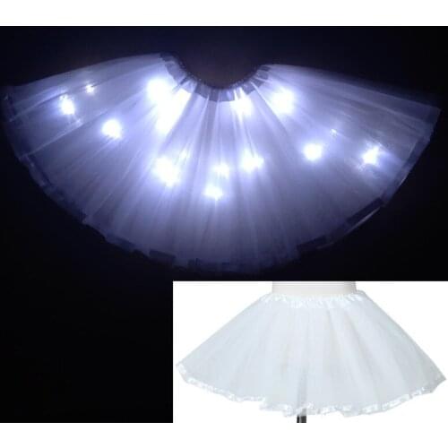2020 new year Light LED Girl Kids Clothes Tutu Skirt Princess Party Tutus Tulle Pettiskirt Child Ballet Dance Christmas white