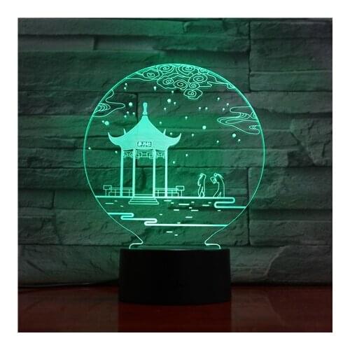 Ancient Pavilion 3D Lamp Table Lamp 7 Colors Changing Desk Lamp 3D Lamp Novelty Night Lights Led Light Valentines Day Gift 1529