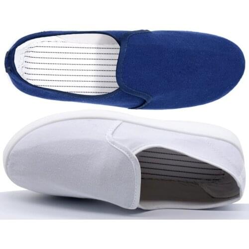 Anti-static working shoes blue white work PVC canvas clean breathable and Soft skin-friendly shoes with elastic band dust free