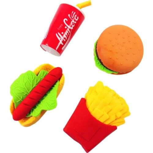 Free shipping 36pcs Creative fast food burger hot dog french fries eraser Eraser Office Kawaii Stationery School Office Rubber