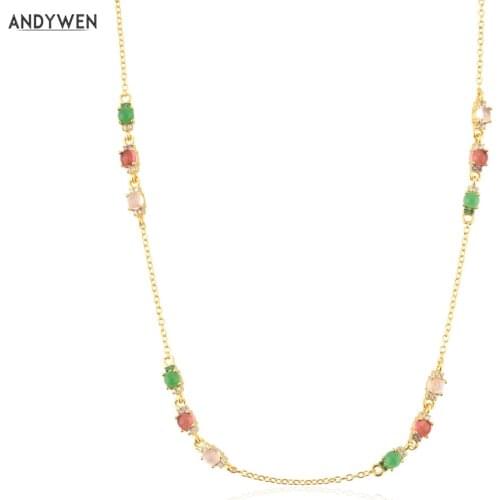 ANDYWEN 925 Sterling Silver Gold Lofoten Island Green Rainbow CZ Zircon Charm Choker Choker Necklace Women Fine Jewelry Gift
