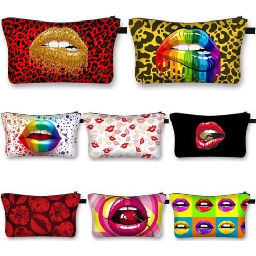Sensual Red Lips Printed Cosmetic Bag Woman Leisure Makeup Bags Multicolor Ladies Portable Travel Cosmetic case Gift
