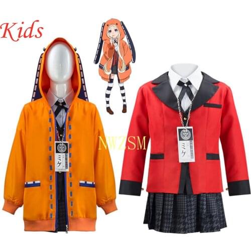 Kids Kakegurui Compulsive Gambler Runa Yomozuki Jabami Yumeko Cosplay Costume Full Set Runa Yomozuki Jabami Yumeko Cosplay Wig