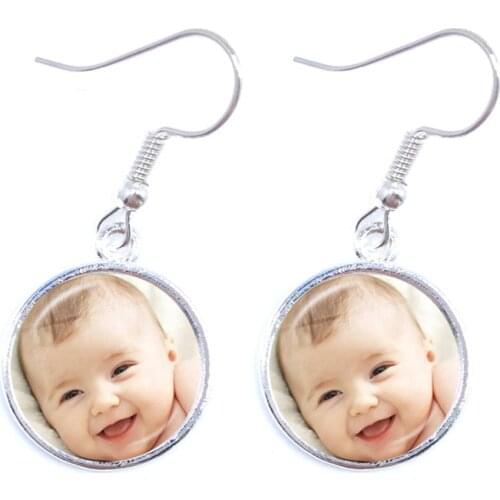 Personalized Custom Earrings Photo Mum Dad Baby Children Grandpa Parents Designed Logo Jewelry For Family Anniversary Gift