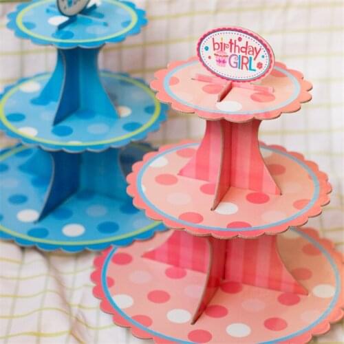 Boys Girls Dot Cupcake Stand Dessert Cardboard Stand Tea Time Birthday Gender Reveal Baby Shower Party Supplies Pink Blue