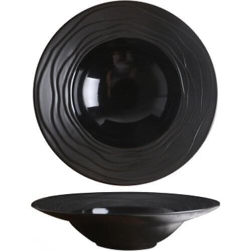 Ceramic Soup Plate Pasta Plate Black Water Wave Soup Plate Household Plate Creative Western Food Plate