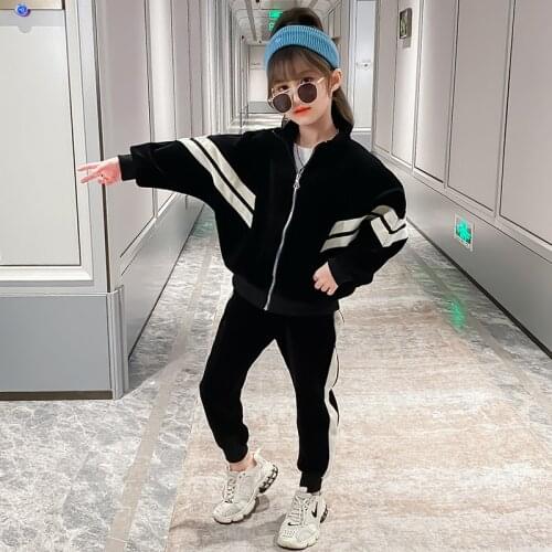 Girls Clothing Sets Autumn Winter Girls Clothes Gold Velvet Sweatshirts Pants 2Pcs Children Clothing Girl Suit 4 6 8 10 12 Years