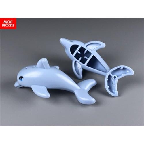 20pcs/lot MOC Bricks Dolphin Jumping with Bottom Axle Holder with Eyes Pattern DIY Educational building block kids toys gifts