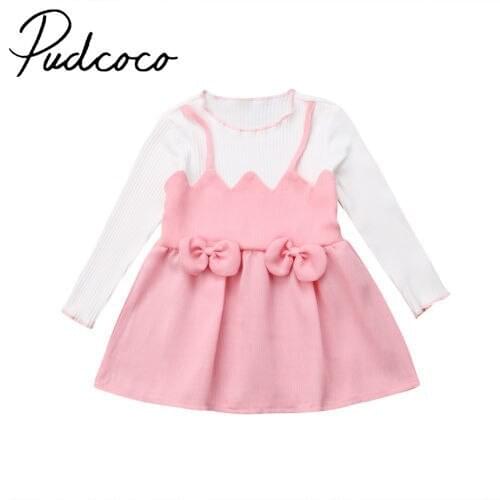 Pretty Toddler Kid Baby Girls Dress Pink Bow-Knot Winter Party Princess Dresses Outfits Newborn Costume Vestidos 0-3Y