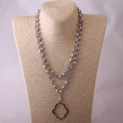 MOODPC Fashion Bohemian Tribal, Rustic Soldered Artisan Jewelry Crystal Glass Beads rosary chain Sexy Lip Necklace