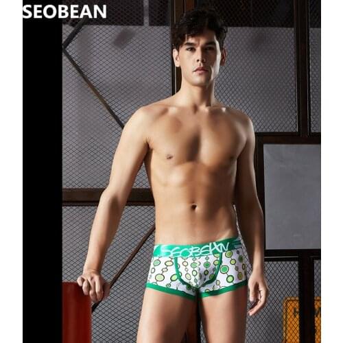 SEOBEAN Mens Underwear Fashion Dots Cotton Breathable Mens U-pouch Bag Push Up Hot Sexy Printing Boxers