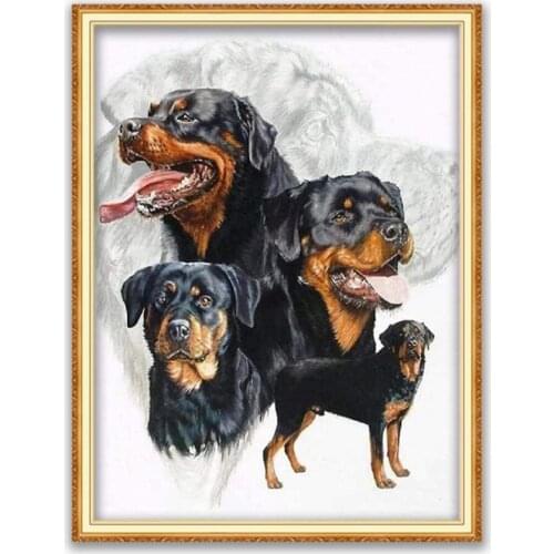Animal Dog Rottweiler DIY 11CT Cross Stitch Embroidery Kits Needlework Craft Set Printed Canvas Cotton Thread Home Decoration