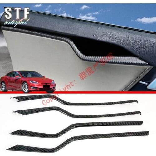 Carbon Fiber Style Interior Door Handle Cover Trim For Tesla Model S 2019 2020