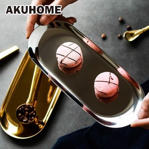 Stainless Steel Oval Brass MetalStorage Tea Tray Ornaments Storage Plate Fruit Cake Metal Plate