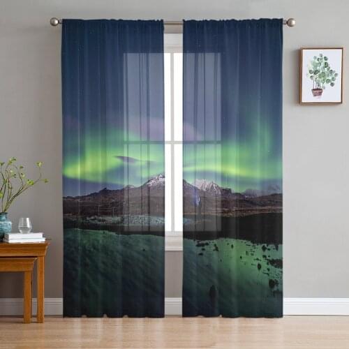 Alaska Aurora Night Tulle Curtains For Living Room Bedroom Voile Curtain Home Decoration Sheer Balcony Door Curtain