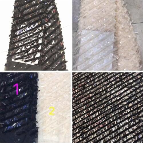 NEW 3 yards=1 lot 2 colors balck and white tassel sequins embroidery mesh lace fabric DIY Evening dress clothing W0077