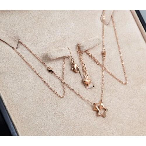 Double Buckled Star Necklace Titanium steel Gold color girls Neck collarbone chain necklace
