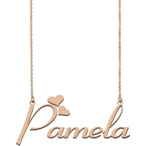 Pamela Name Necklace Gold Custom Nameplate Pendant for Women Girls Best Friends Birthday Wedding Christmas Mother Days Gift