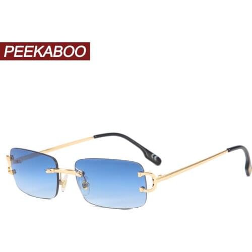 Peekaboo rimless rectangular sunglasses for men gold metal frameless small ladies sun glasses vintage uv400 summer style women