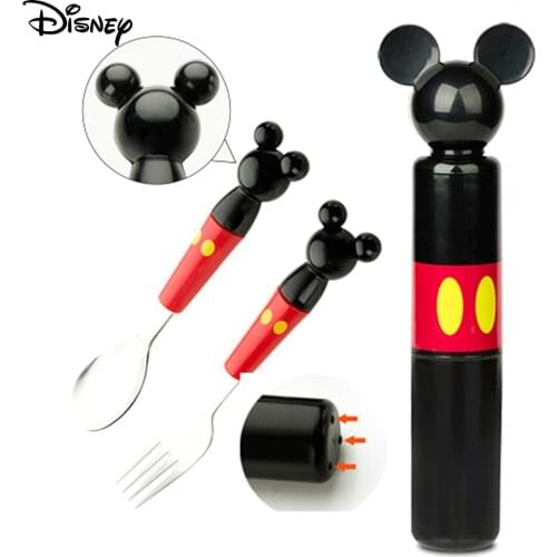 Portable Stereo Mickeys Head Stainless Steel Fork Spoon with Baby Boxed Set for Tableware Consisting Training Fork Spoon Set
