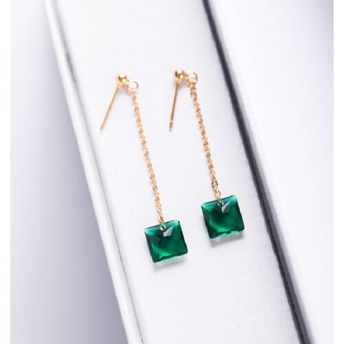 S925 Silver Japanese And Korean Style Rectangular Green Zircon Earrings Exquisite Simple Earrings