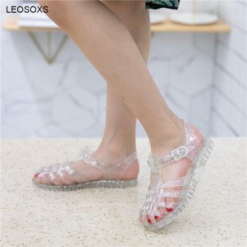 Girls Roman Sandals Childrens Princess Shoes Soft Sole Baotou Beach Shoes Summer 2021 Solid Color Sequins Sandals