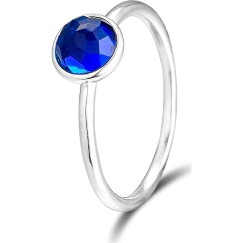 September Droplet Rings With Sapphire 100% 925 Sterling Silver Fine Jewelry Free Shipping