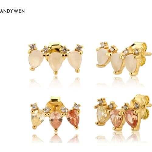ANDYWEN 925 Sterling Silver Three Ovals Queen Stud Earring 2020 Fashion Luxury Women Jewelry For Rock Punk Party Jewelry For You