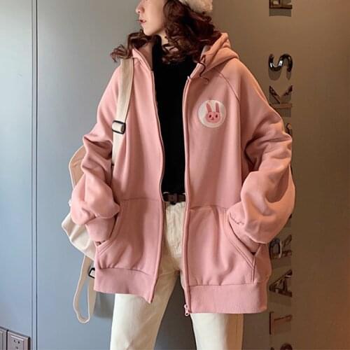 Spring Autumn Hooded Embroidered Sweatshirt Women Pink Long Sleeve Zipper Hoodies Zip-up Casual Oversized Sweet Jackets Ladies