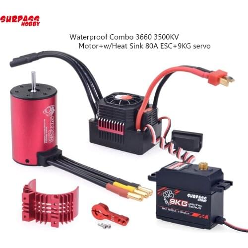 SURPASSHOBBY KK Waterproof Combo 3660 5.0mm 3500KV Brushless Motor w/Heat Sink 80A ESC 9KG Digital Metal Gear Servo for RC Car