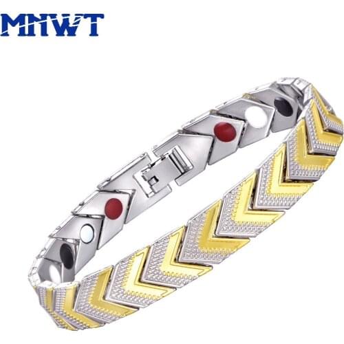 MNWT High Quality Unisex Stainless Steel Bracelet Men Magnetic Health Therapy Bracelets For Women Gold Color Luxury Jewelry Gift